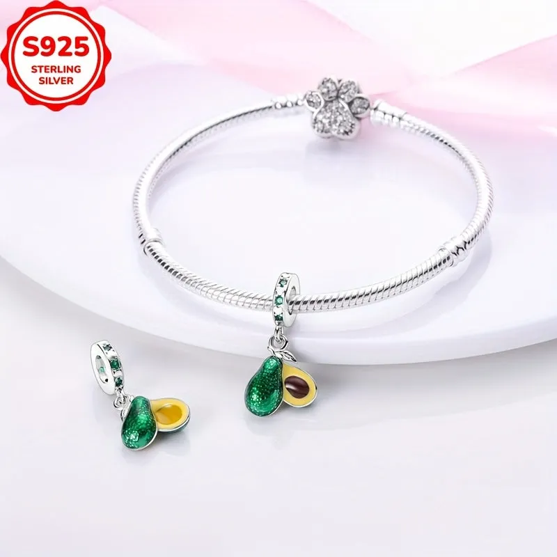 925 Silver Avocado Pendant for 3mm Bracelets & Anklets