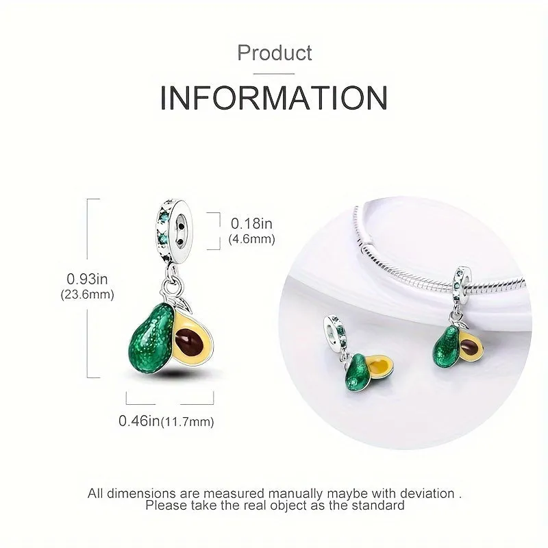 925 Silver Avocado Pendant for 3mm Bracelets & Anklets