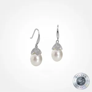 925 Silver Gemma Drop Pearl Earring