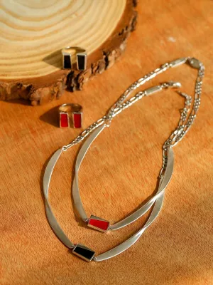 925 Silver Matte Black Red Agate Necklace