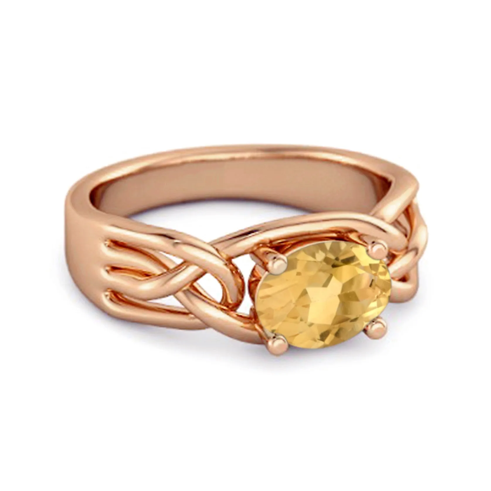 925 Sterling Silver 0.50 Ctw Citrine Horizontal Set Engagement Ring
