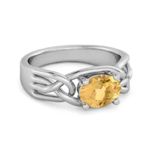 925 Sterling Silver 0.50 Ctw Citrine Horizontal Set Engagement Ring