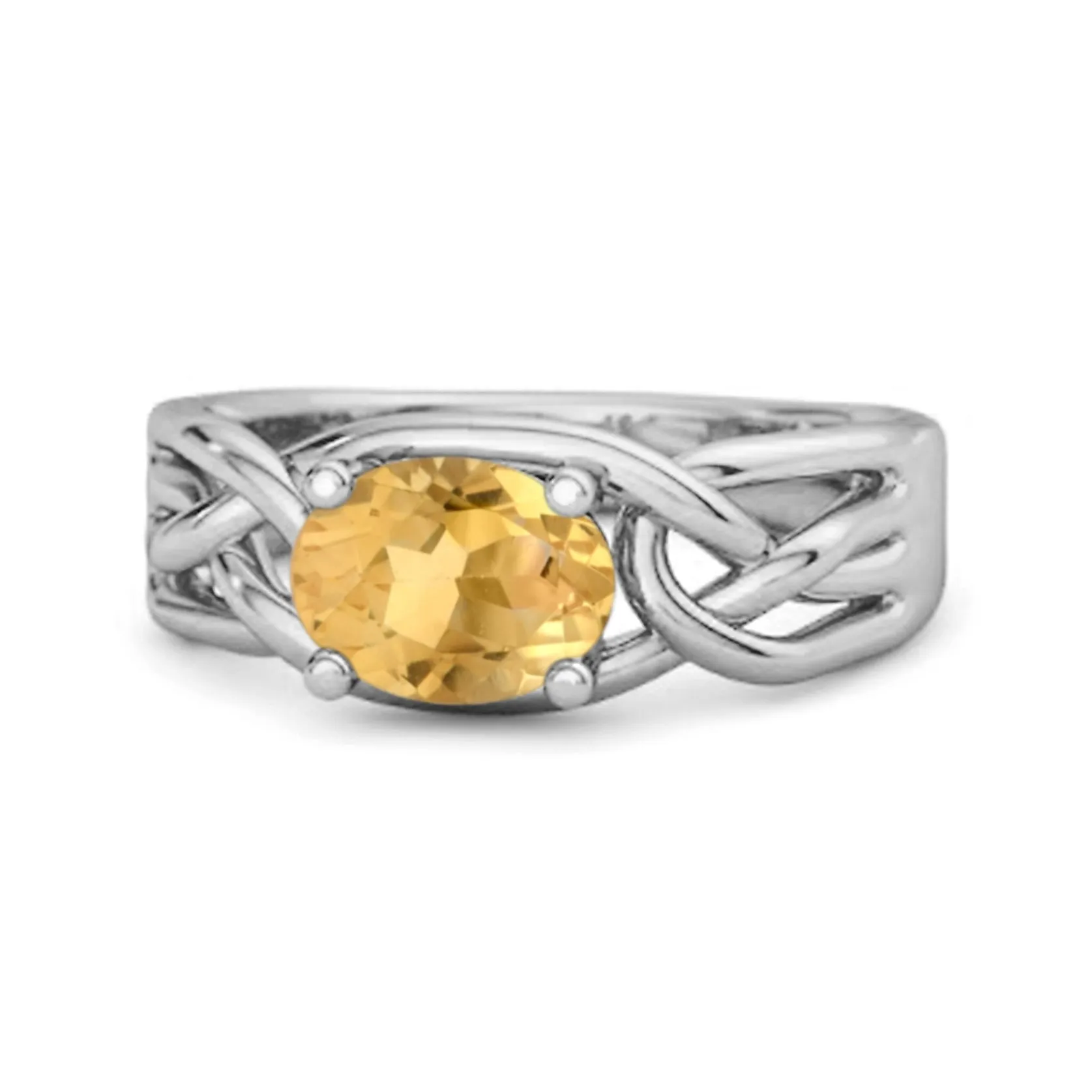 925 Sterling Silver 0.50 Ctw Citrine Horizontal Set Engagement Ring