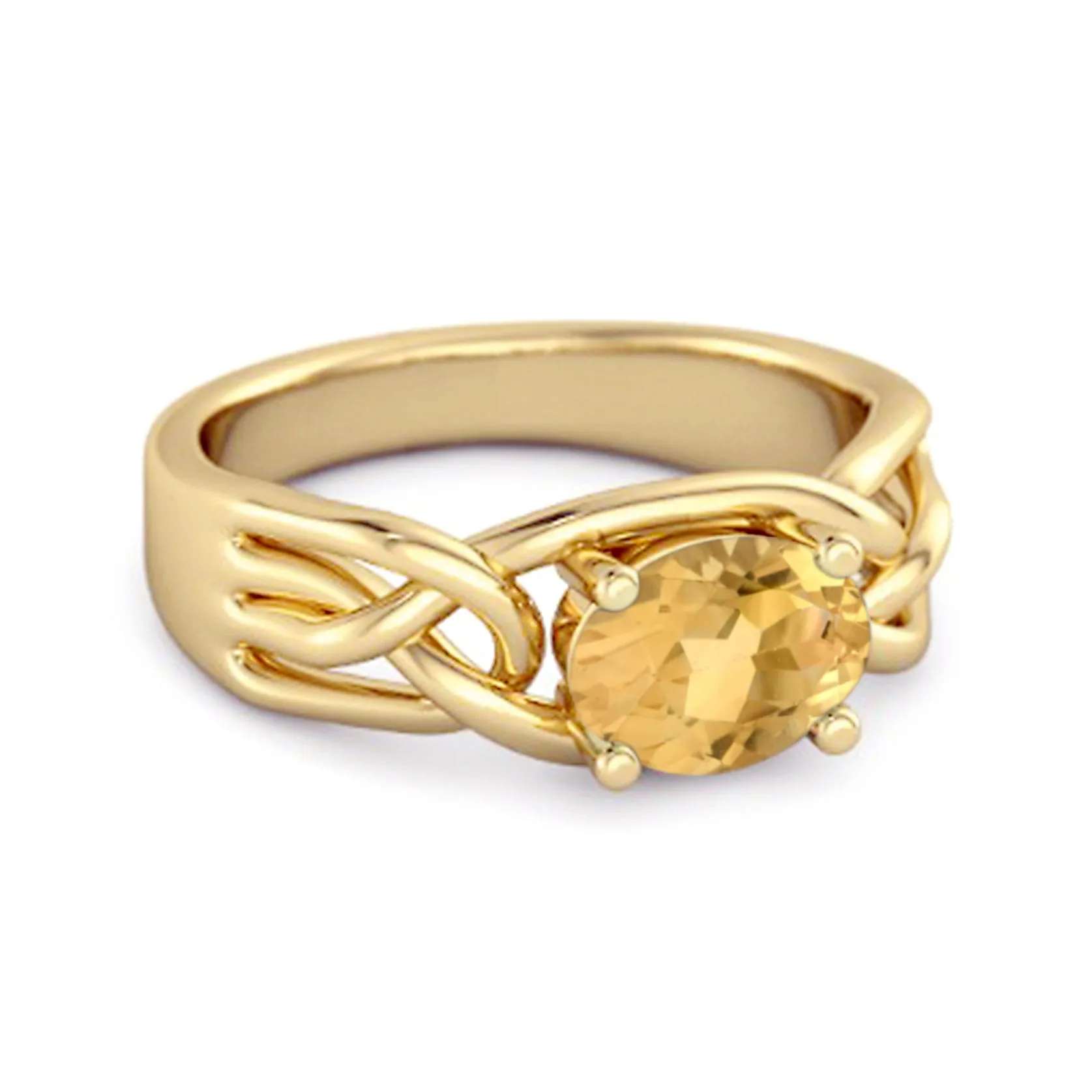 925 Sterling Silver 0.50 Ctw Citrine Horizontal Set Engagement Ring