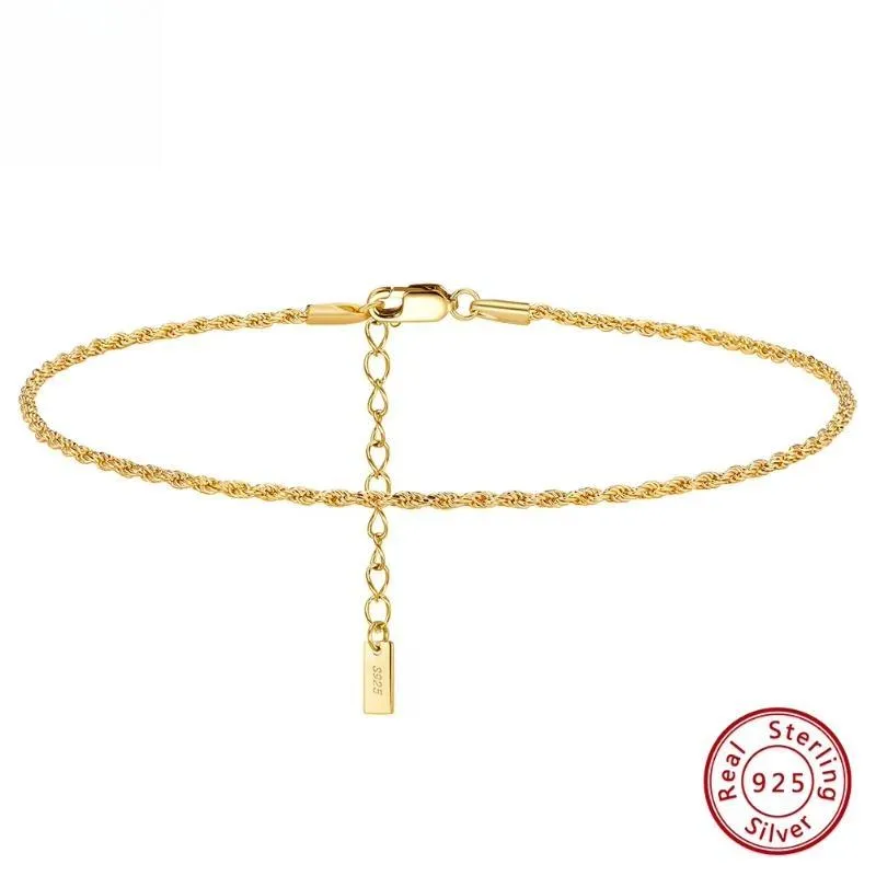 925 Sterling Silver 1.5mm Rope Chain Anklets for Women