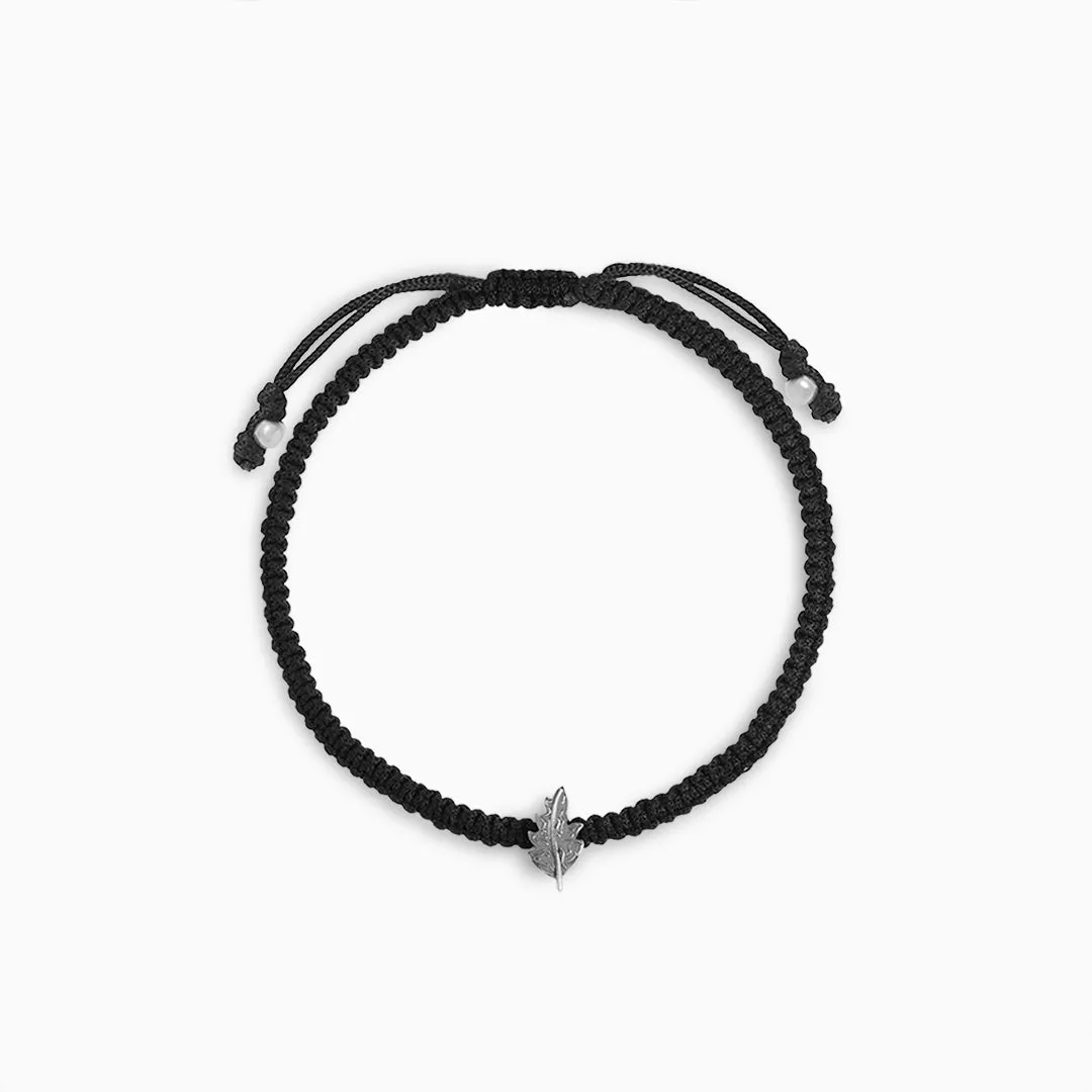 925 Sterling Silver Black Thread Leaf Touch Silver Anklet