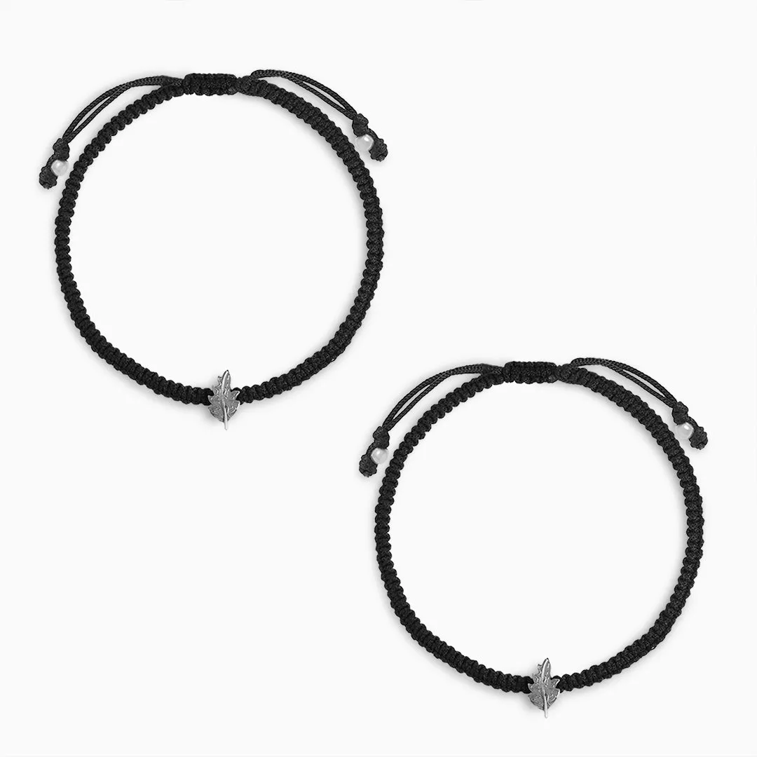 925 Sterling Silver Black Thread Leaf Touch Silver Anklet