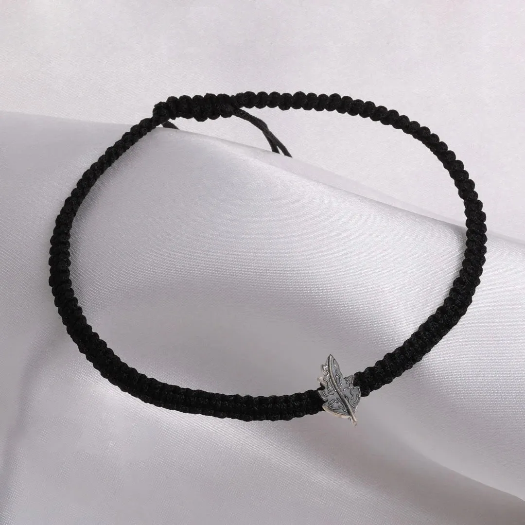 925 Sterling Silver Black Thread Leaf Touch Silver Anklet