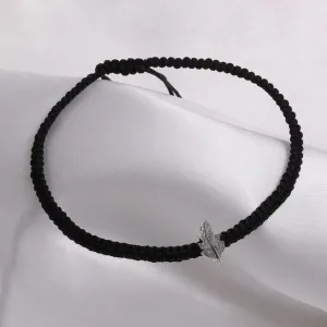925 Sterling Silver Black Thread Leaf Touch Silver Anklet