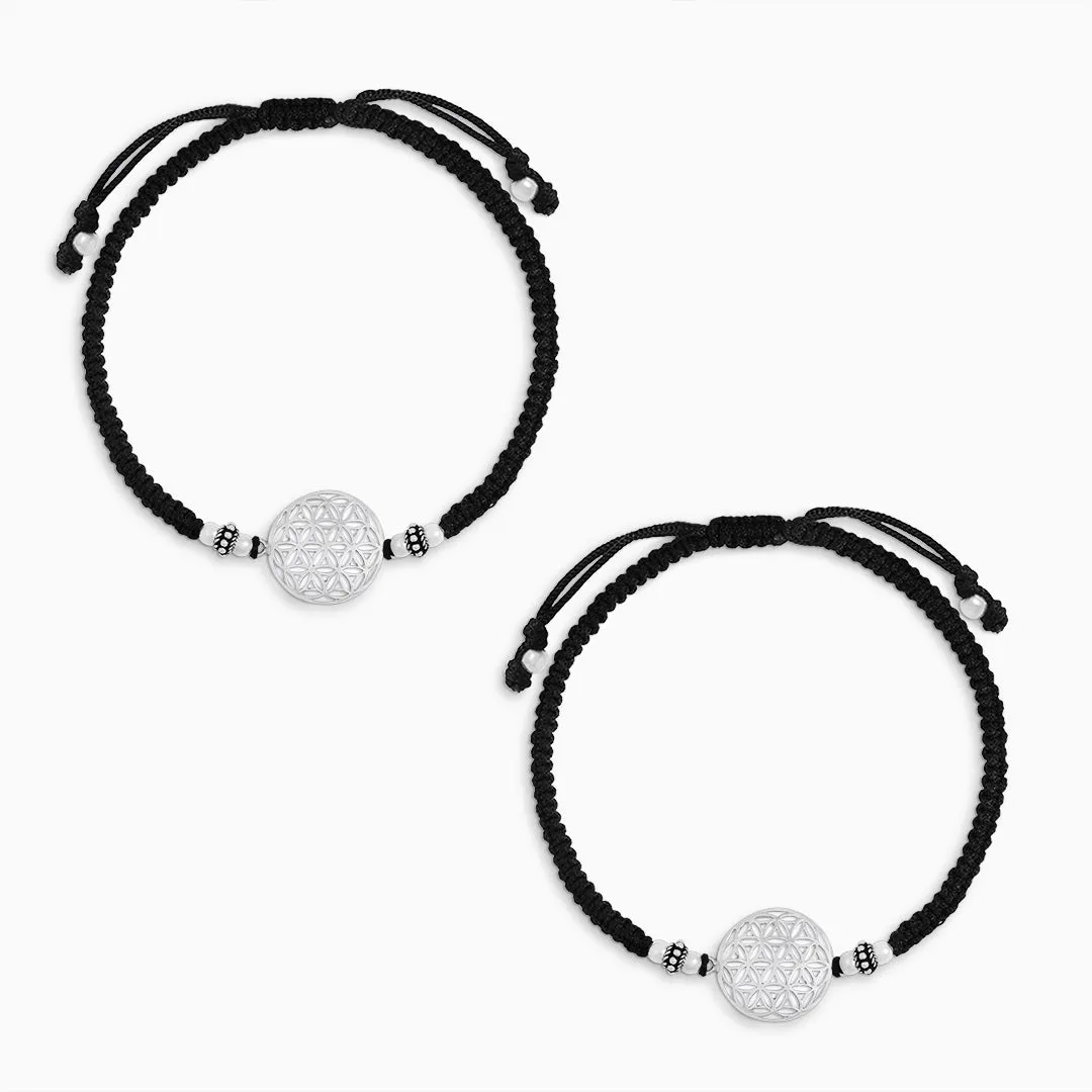 925 Sterling Silver Boho Mandala Black Thread Anklet