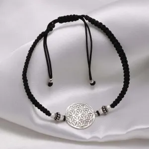 925 Sterling Silver Boho Mandala Black Thread Anklet