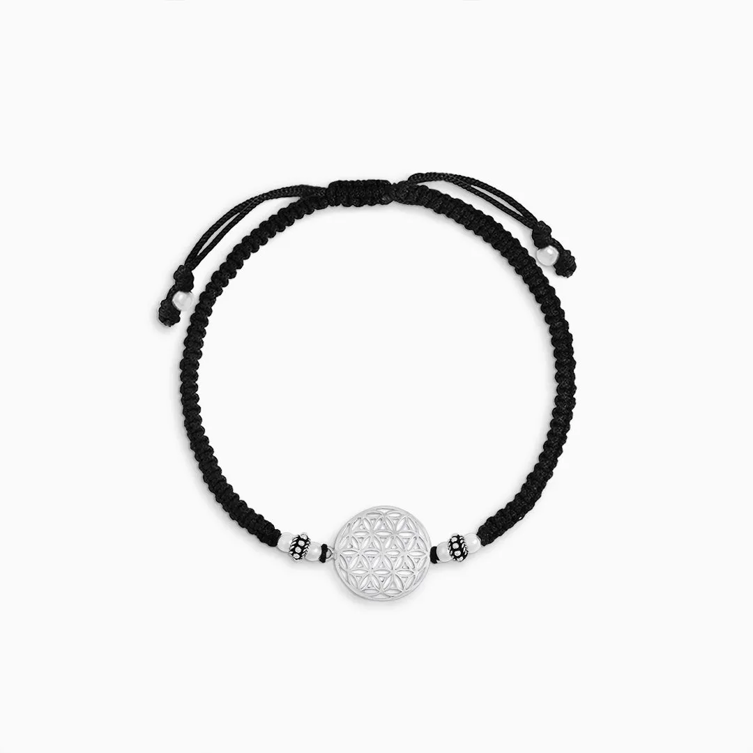 925 Sterling Silver Boho Mandala Black Thread Anklet