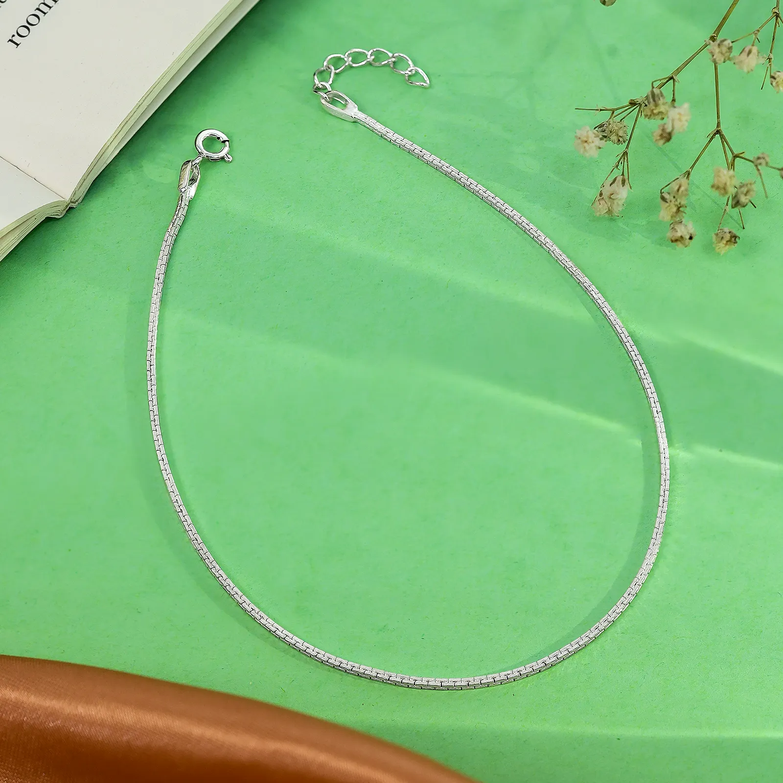 925 Sterling Silver Brick Chain Silver Anklet