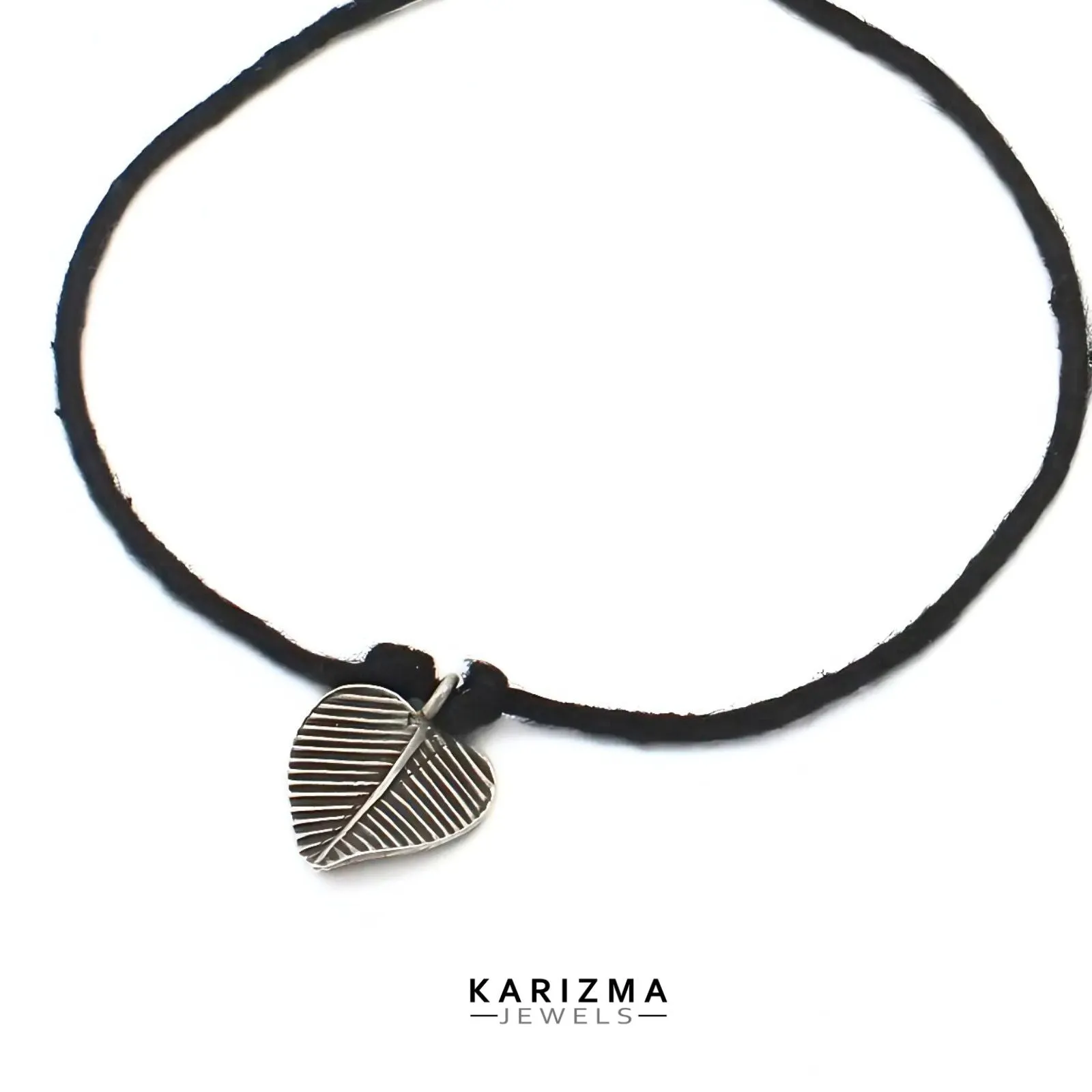 925 Sterling Silver handmade Oxidized twisted leaf with black thread Women single Anklet