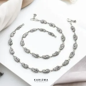 925 Sterling Silver Indian Women Purple White CZ Oxidised Anklets Pair 10.8"