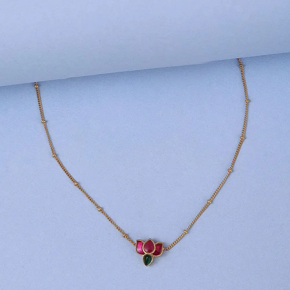 92.5 Sterling Silver Kundan Lotus Anklet - Single