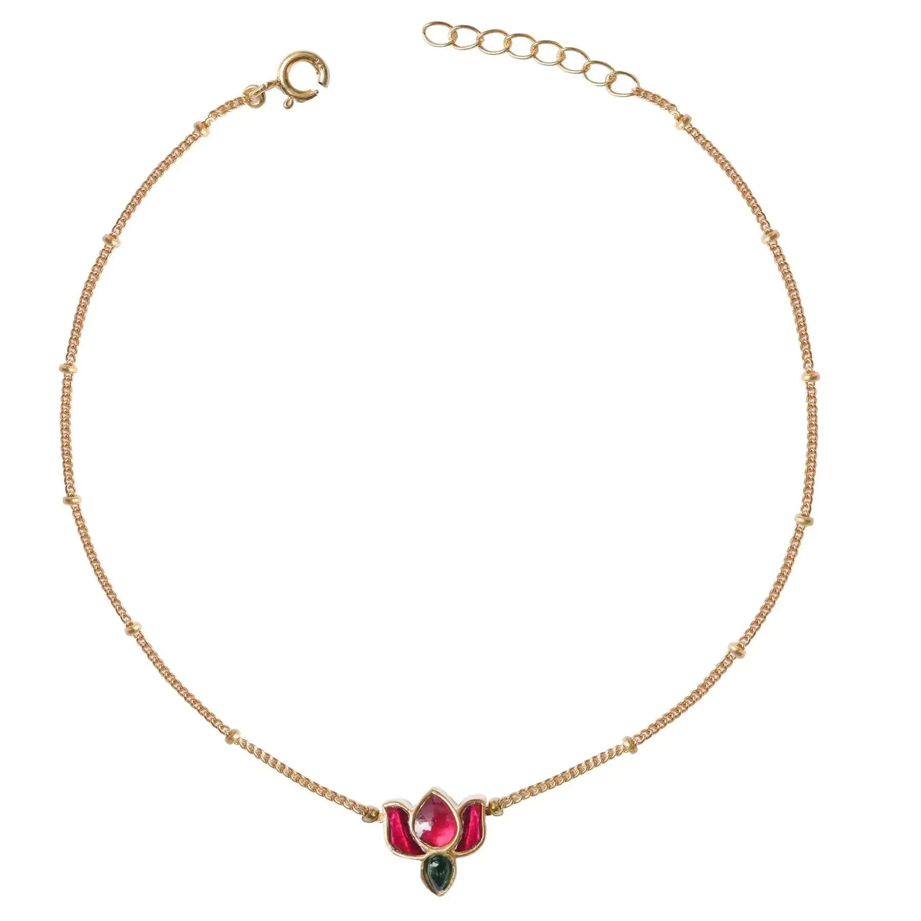 92.5 Sterling Silver Kundan Lotus Anklet - Single
