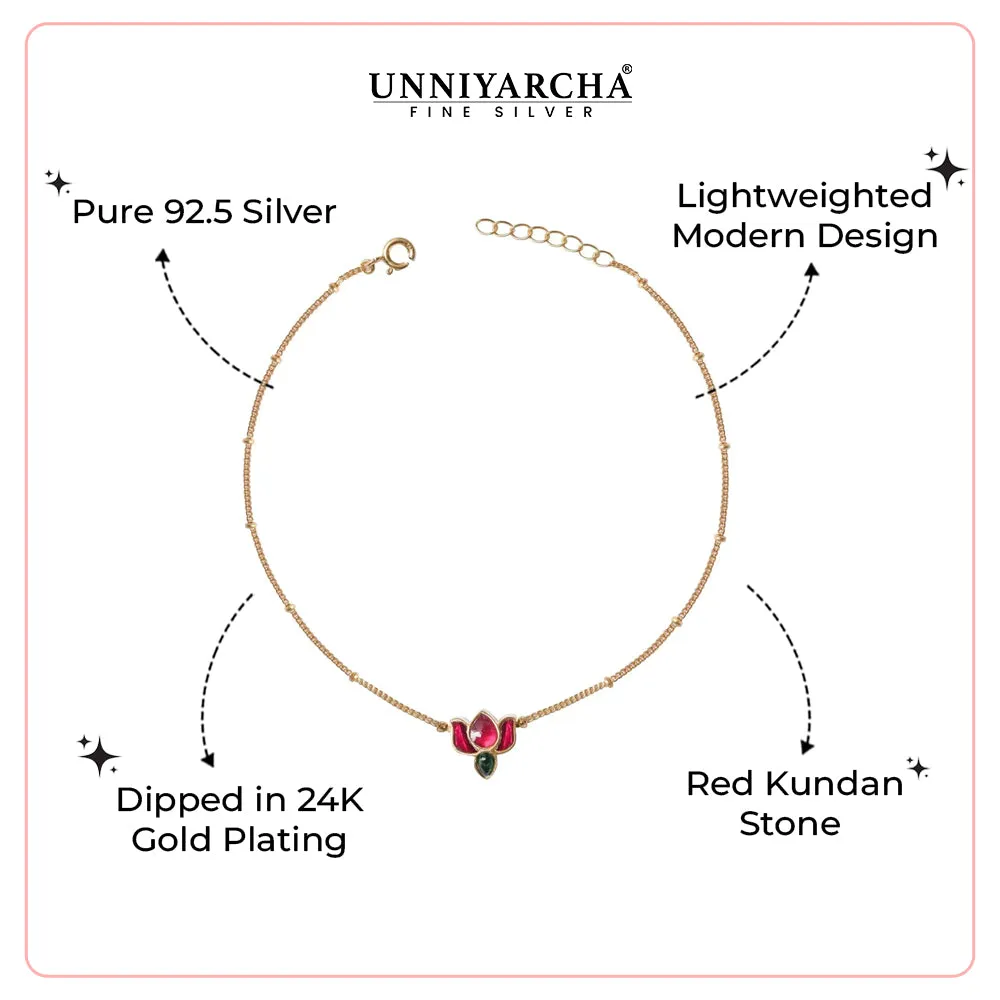 92.5 Sterling Silver Kundan Lotus Anklet - Single