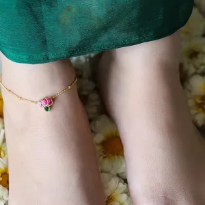 92.5 Sterling Silver Kundan Lotus Anklet - Single