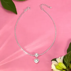 925 Sterling Silver Loving Pearl Heart Silver Anklet