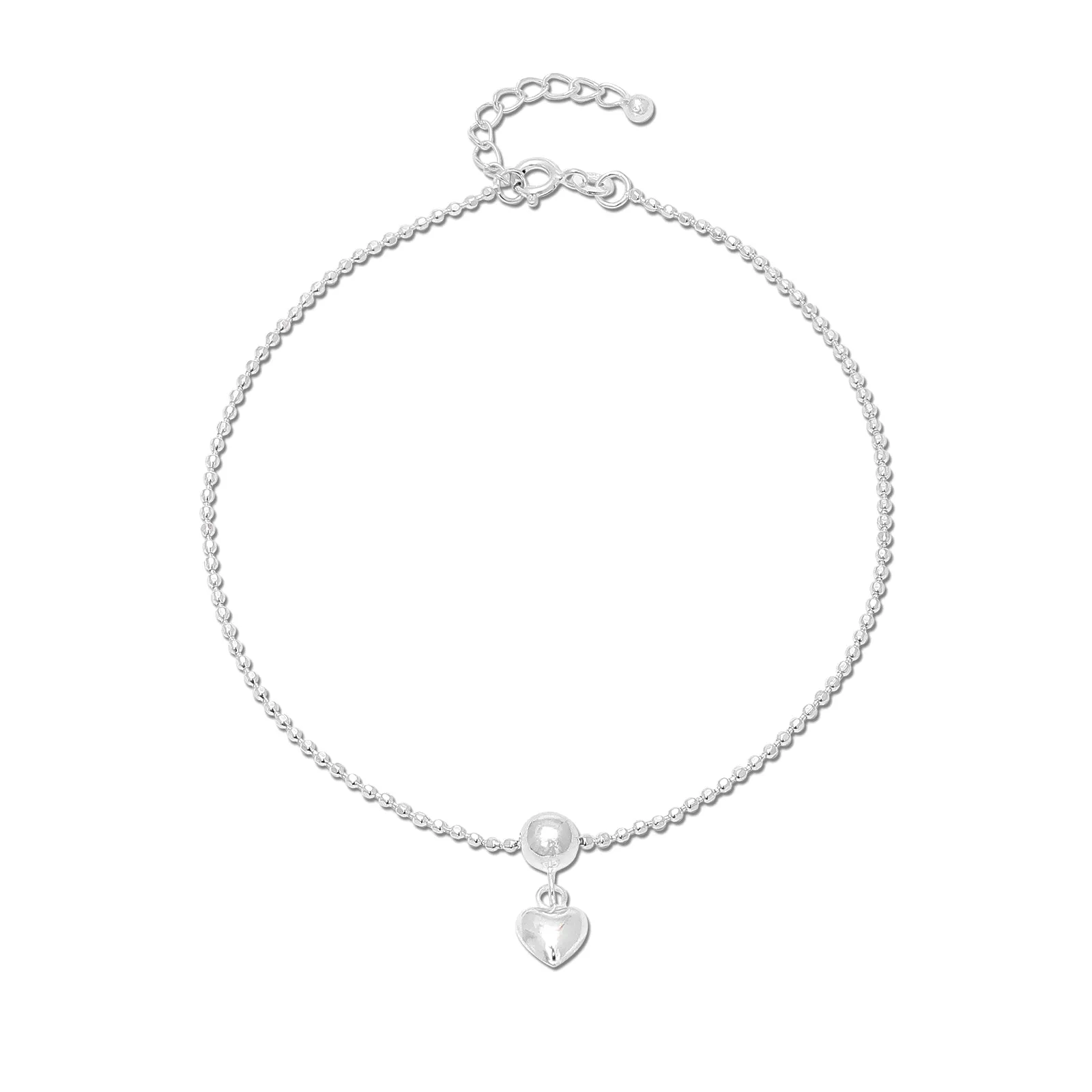 925 Sterling Silver Loving Pearl Heart Silver Anklet
