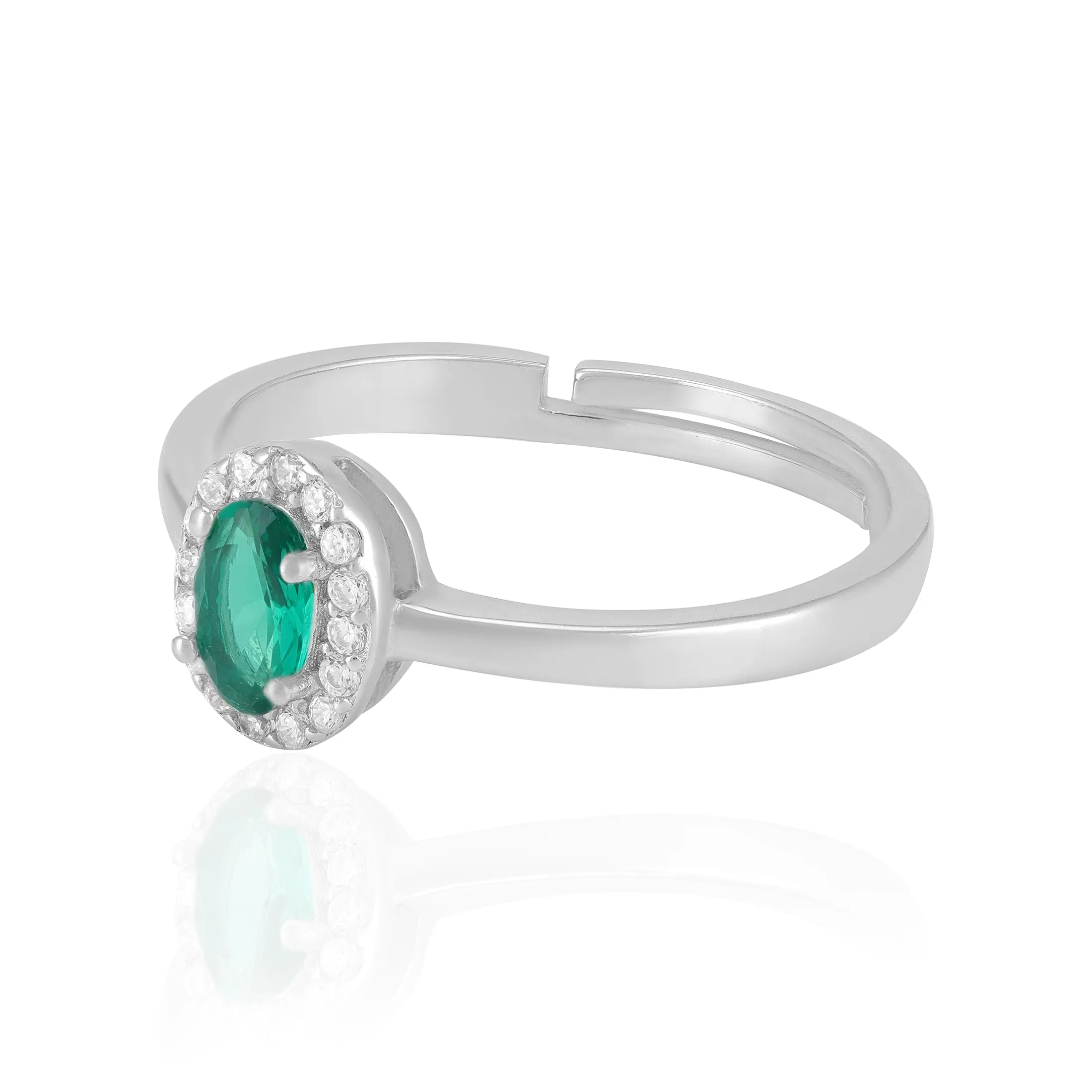 925 Sterling Silver May Month Oval Emerald Birthstone Ring For Women