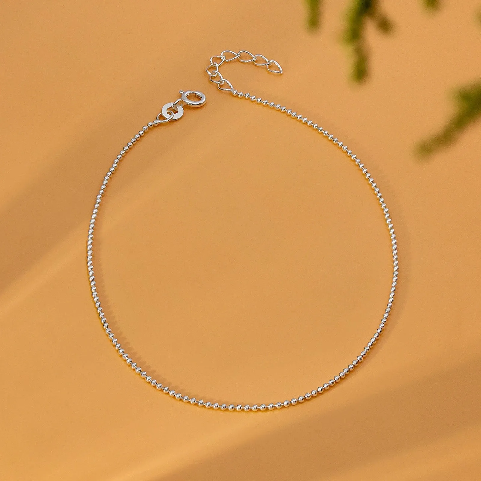925 Sterling Silver Minimal Balls Beads Anklet
