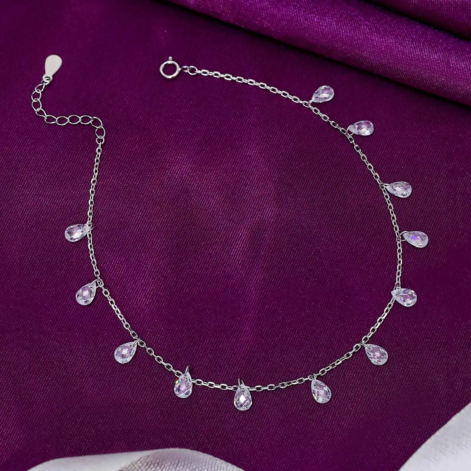 925 Sterling Silver Raindrop Silver Chain Anklet