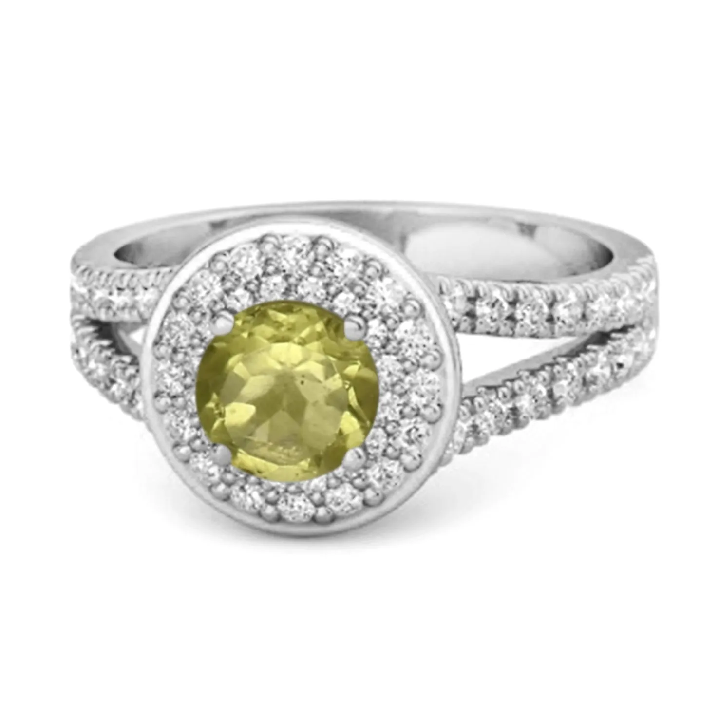 925 Sterling Silver Round Peridot Beautiful Double Halo Ring
