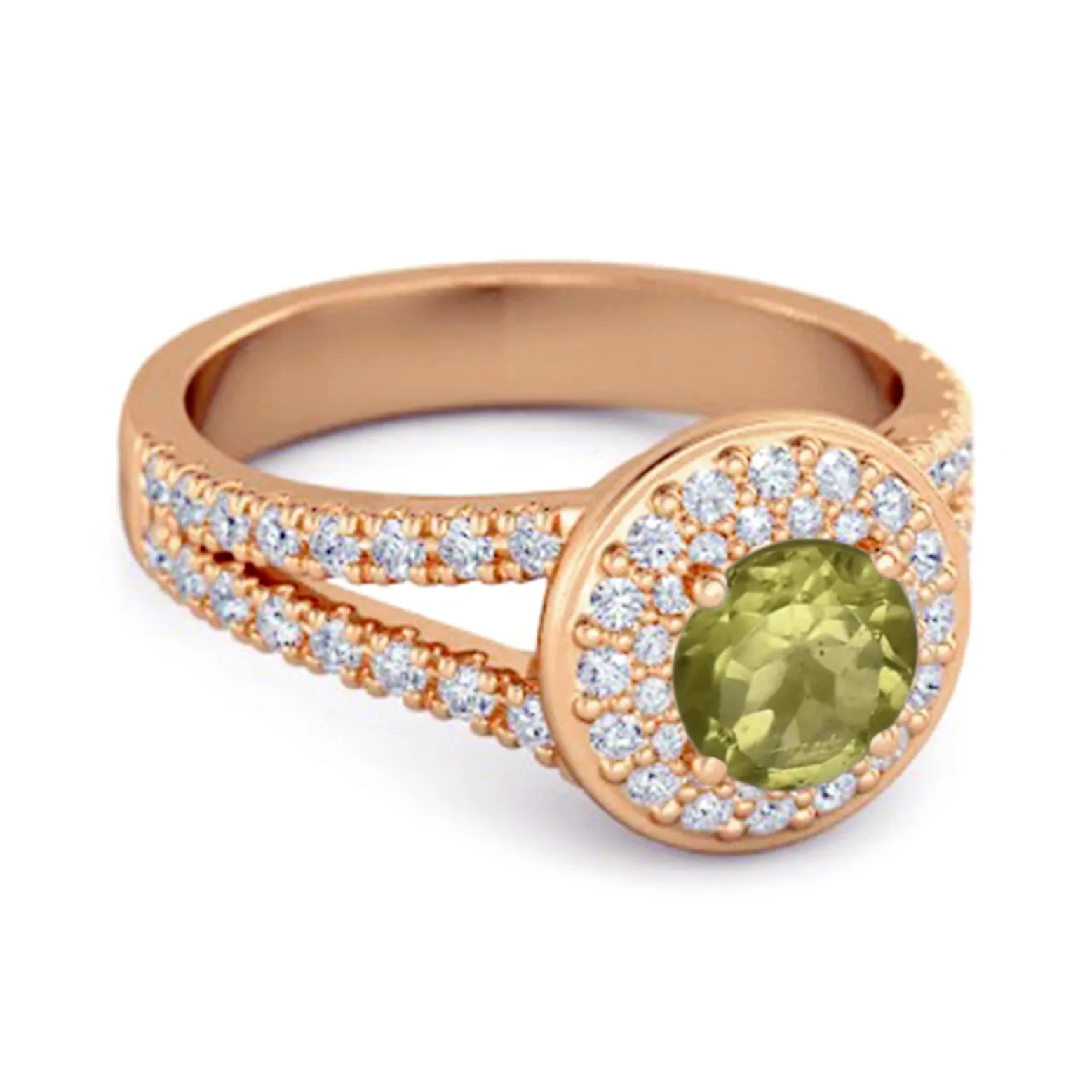925 Sterling Silver Round Peridot Beautiful Double Halo Ring