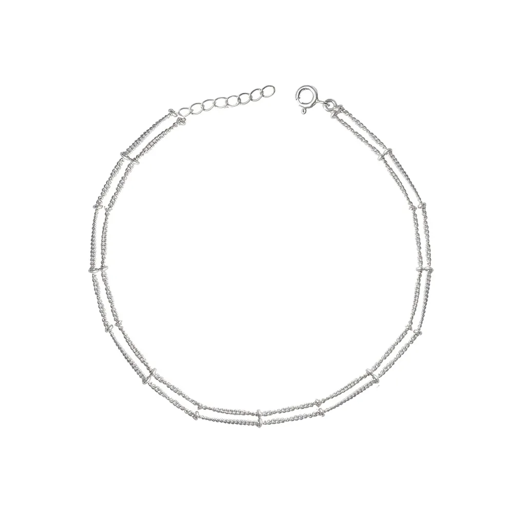 925 Sterling Silver Two Line Chain Silver Anklet (Single)