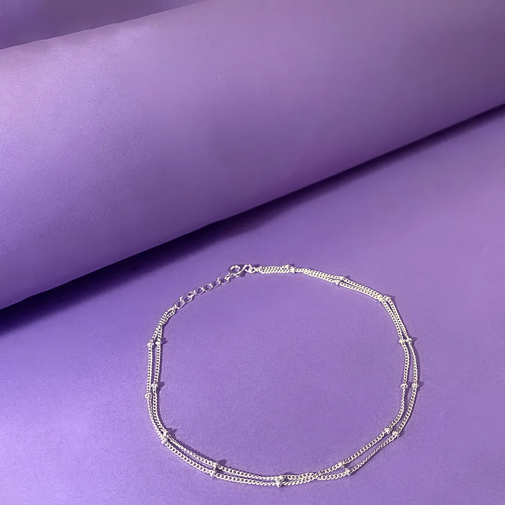 925 Sterling Silver Two Line Chain Silver Anklet (Single)