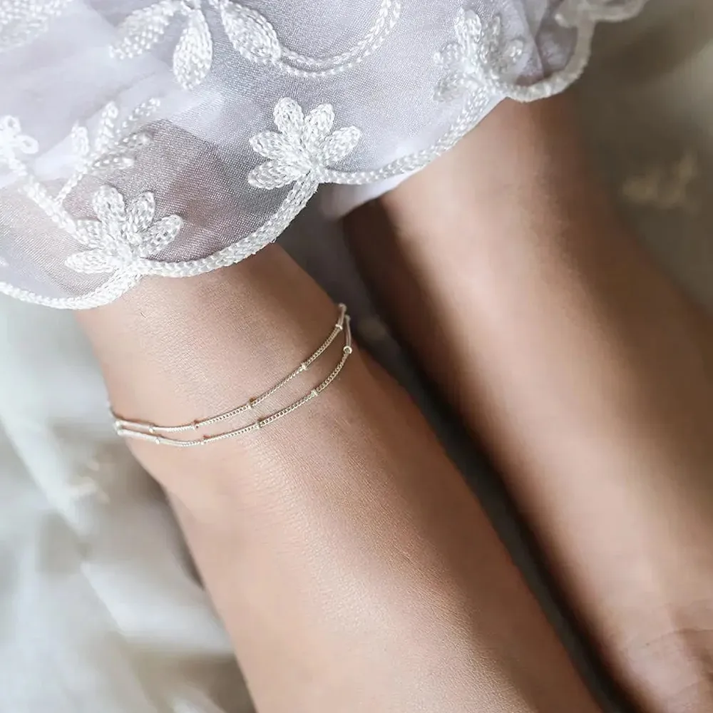 925 Sterling Silver Two Line Chain Silver Anklet (Single)