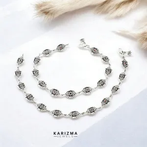 925 Sterling Silver Women Orange White CZ Oxidised beach wear divine Anklets Pair 10.2"