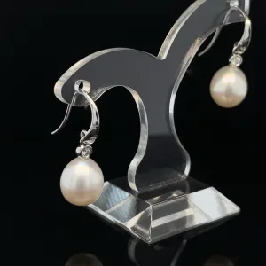 9ct Gold Diamond and Pearl drop Earrings