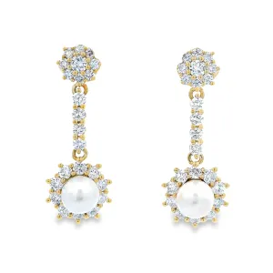 9ct Yellow Gold Pearl and Lab Grown Diamond Drop Earrings TDW= 1.25ct