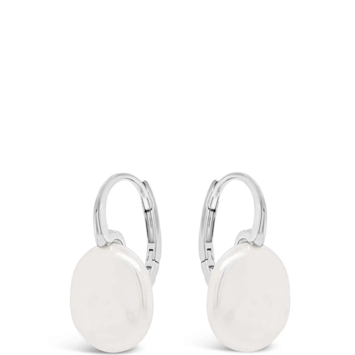 Absolute Silver Flat Pearl Oval Hoop Earrings