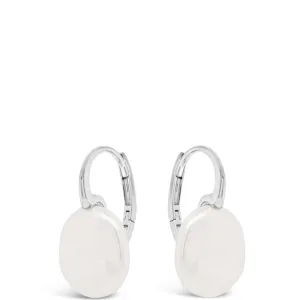 Absolute Silver Flat Pearl Oval Hoop Earrings