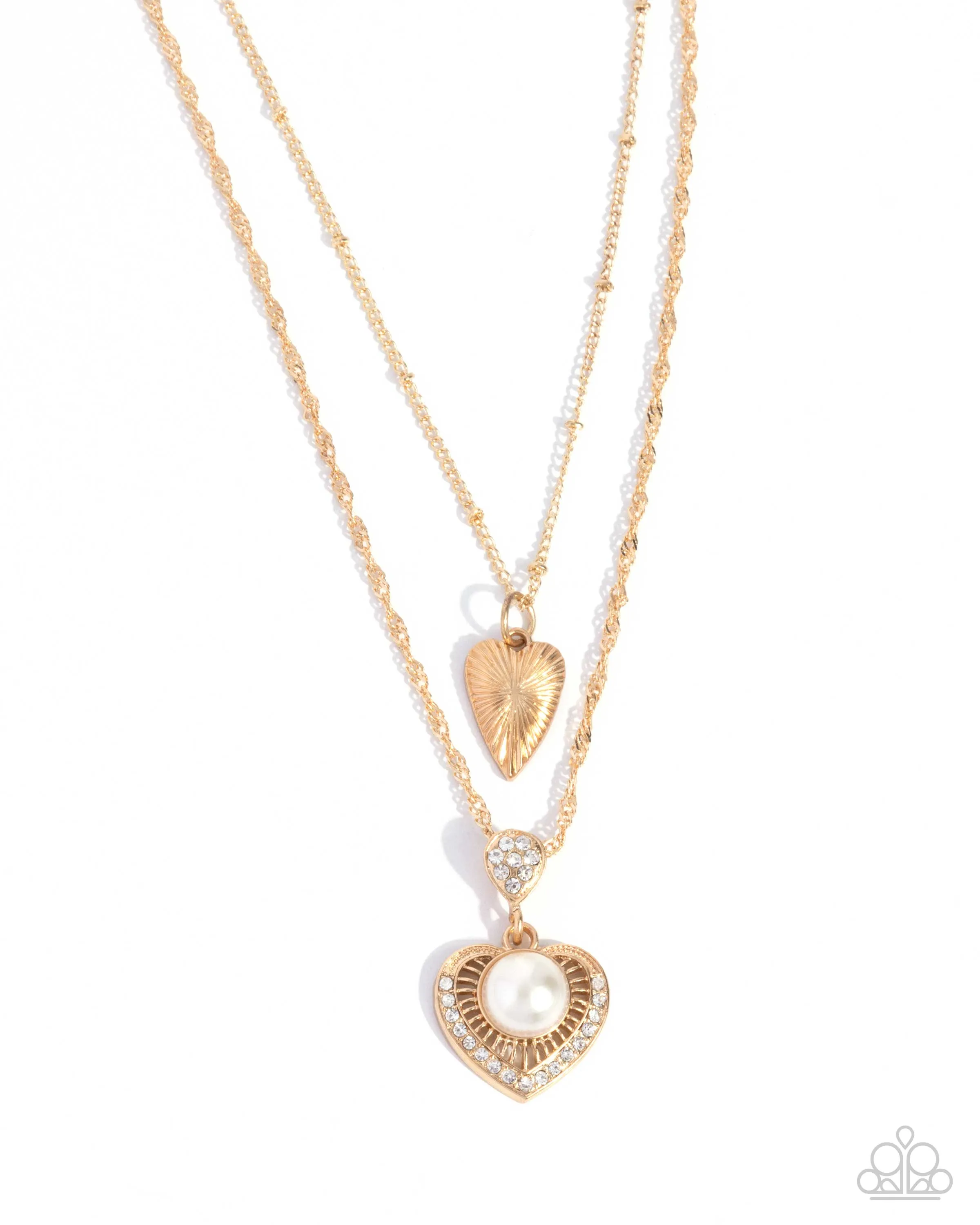 Abstract Affection - Gold - Heart White Pearl Tiered Paparazzi Short Necklace
