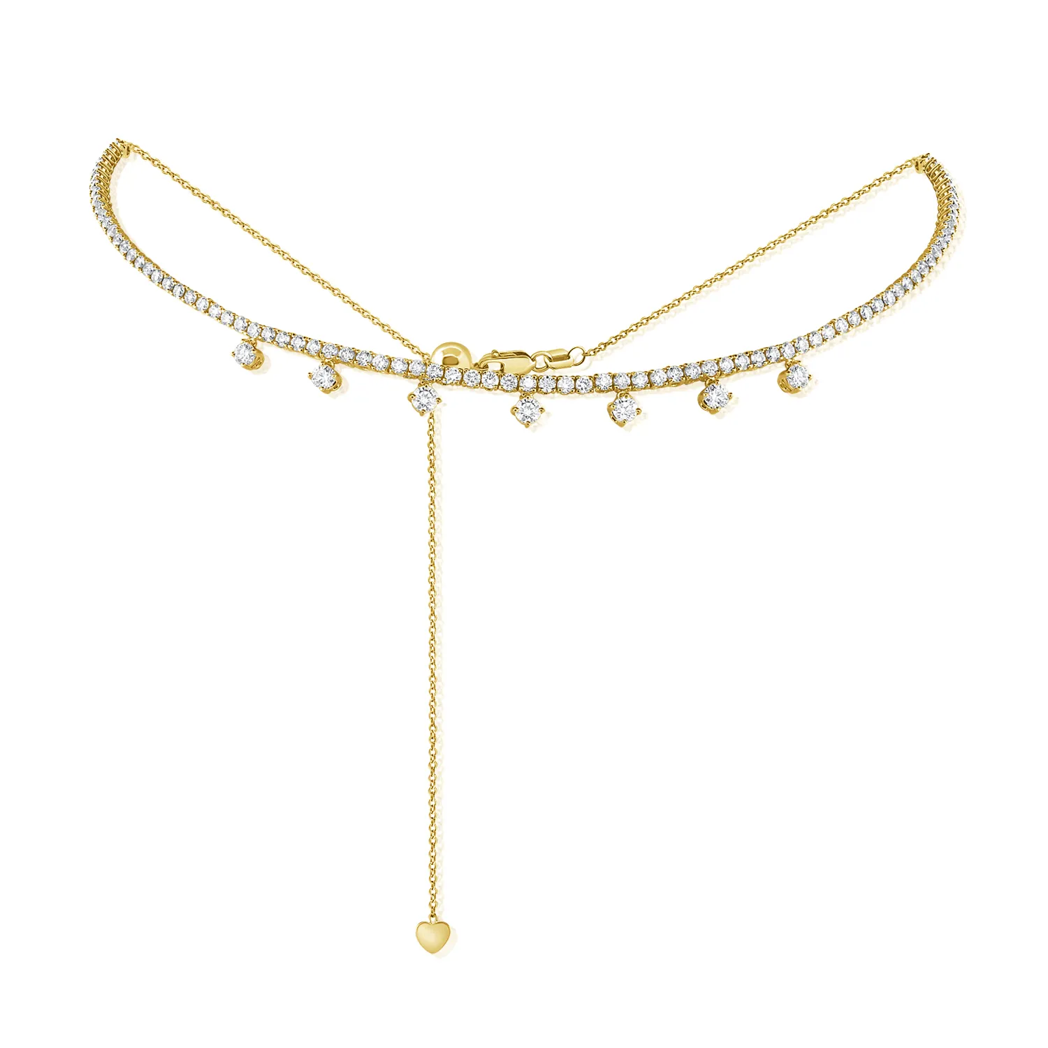 Adjustable Bolo Diamond Tennis Choker with Dangling Diamonds