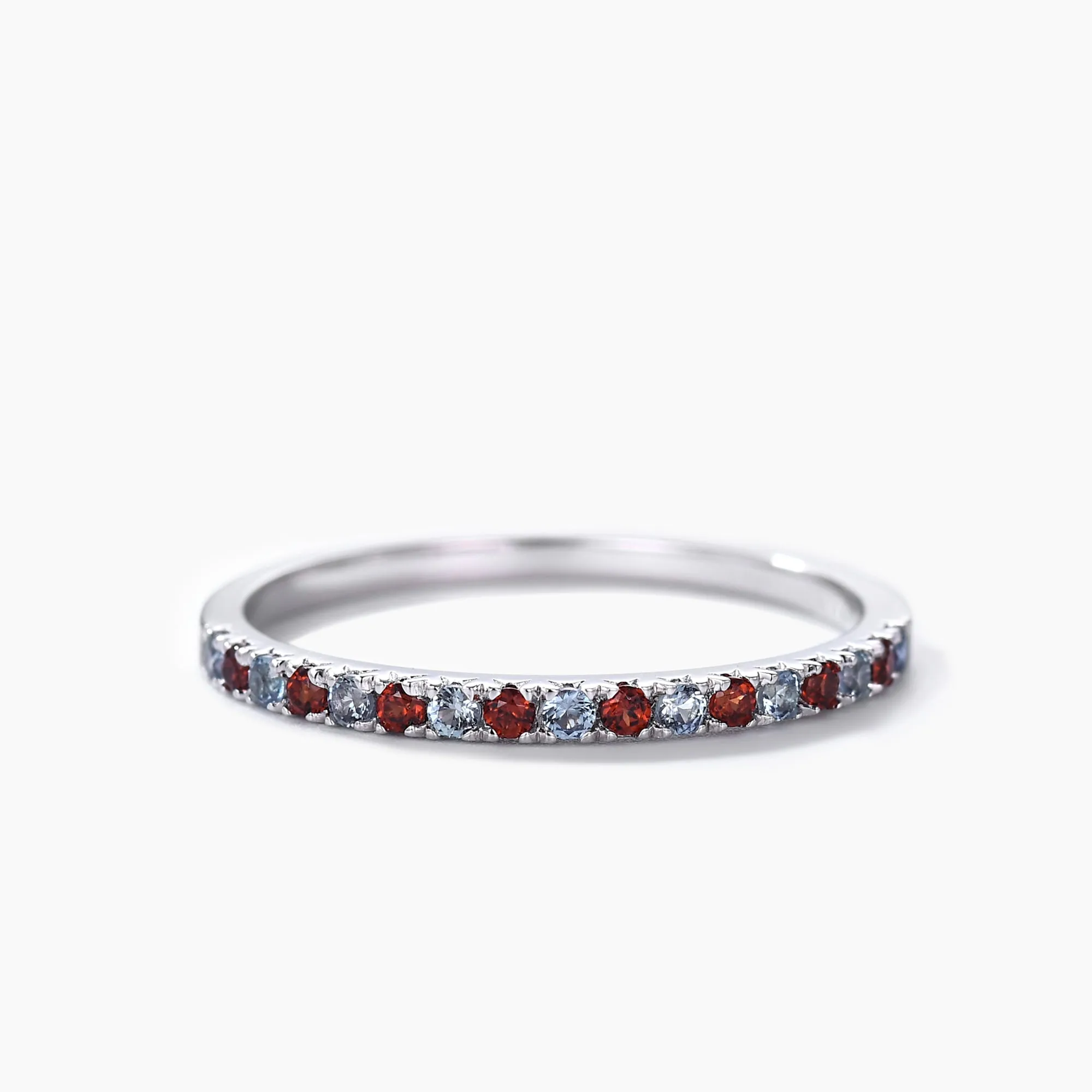 Alexandrite Garnet Wedding Band Half Eternity 1.5mm Stacking Ring for Women