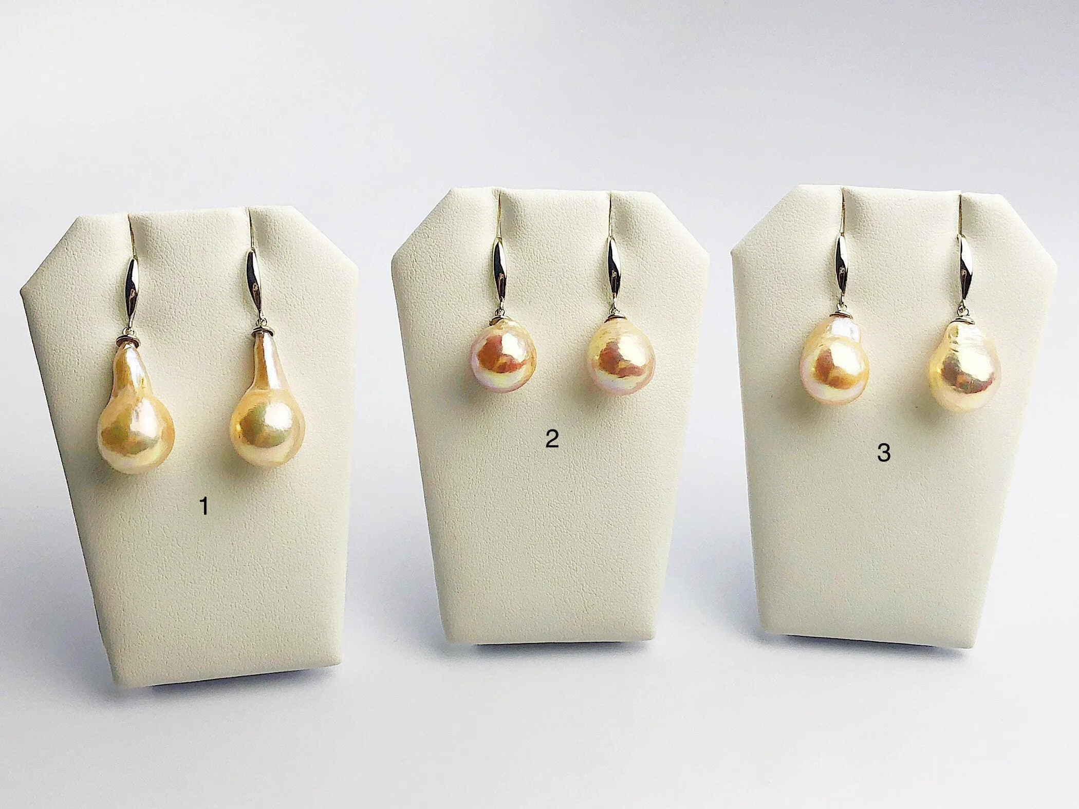 All Natural Edison Freshwater Baroque Pearl Drop Earrings on 925 Sterling Silver (474 No. 1-3)