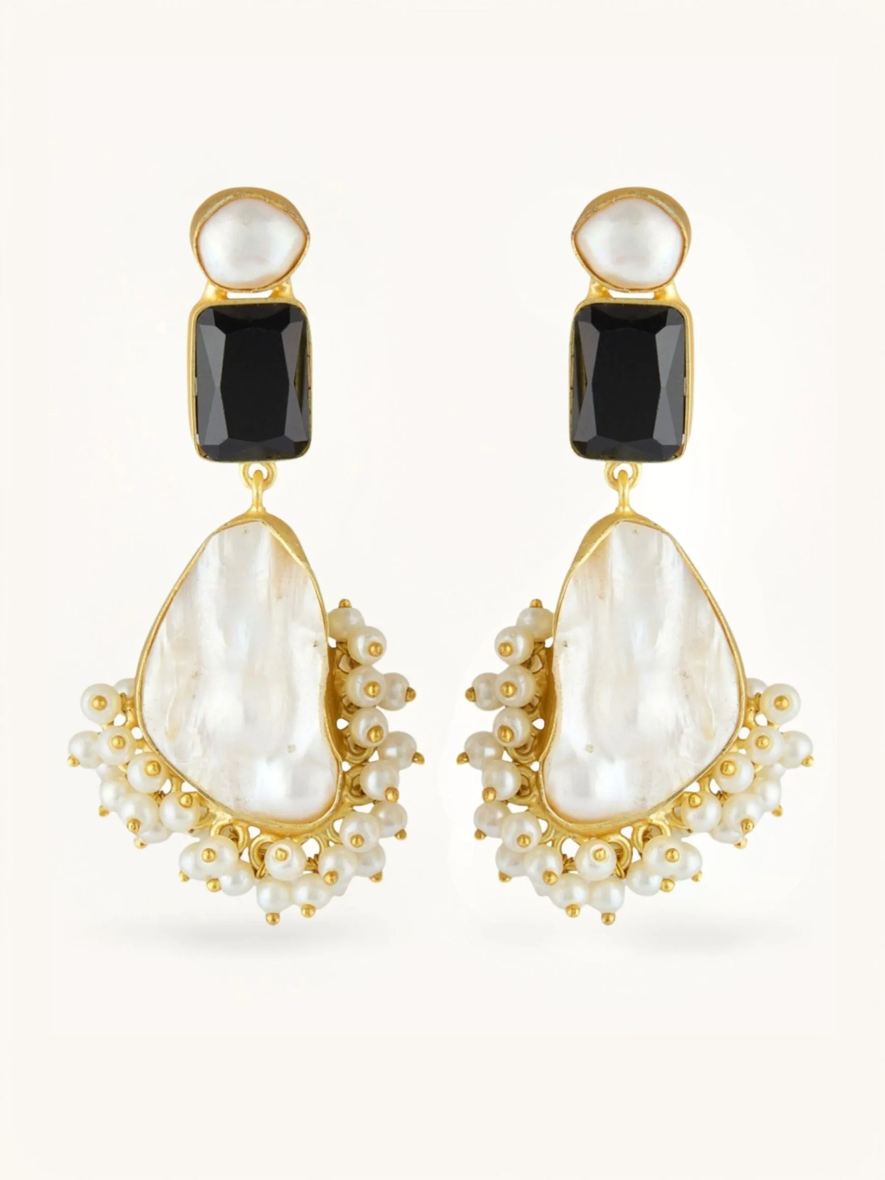 Amaris | Black Glass Baroque Pearl Drop Earrings