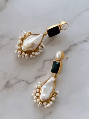 Amaris | Black Glass Baroque Pearl Drop Earrings