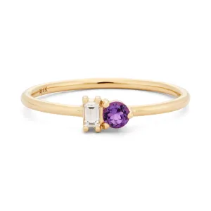 Amethyst & Diamond Baguette Ring