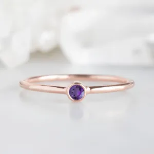 Amethyst Birthstone Stacking Ring | 10K Rose Gold