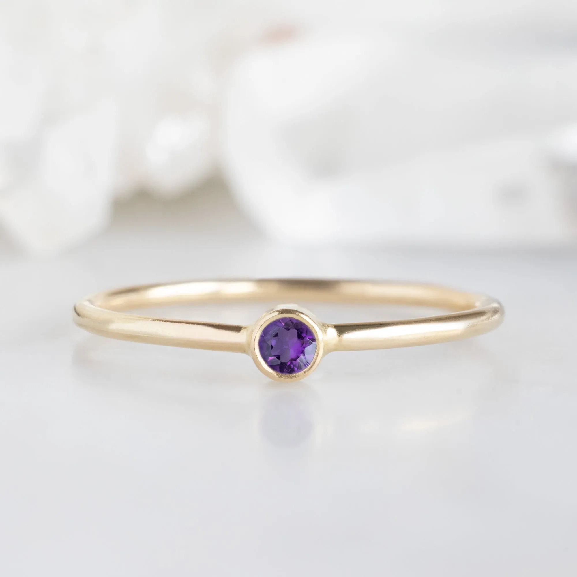 Amethyst Birthstone Stacking Ring | 10K Yellow Gold