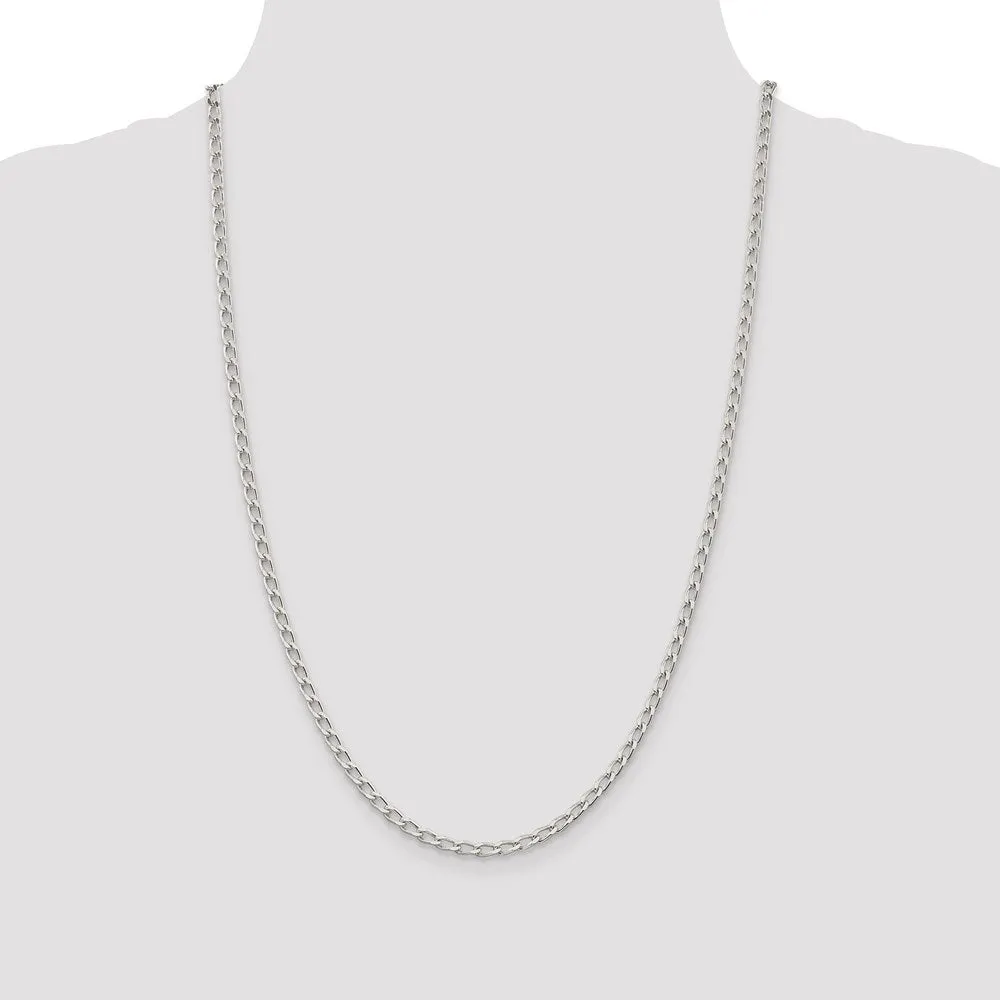 Amore La Vita Sterling Silver Rhodium-plated Polished 3.2mm 10 inch with Lobster Clasp Open Link Charm Anklet