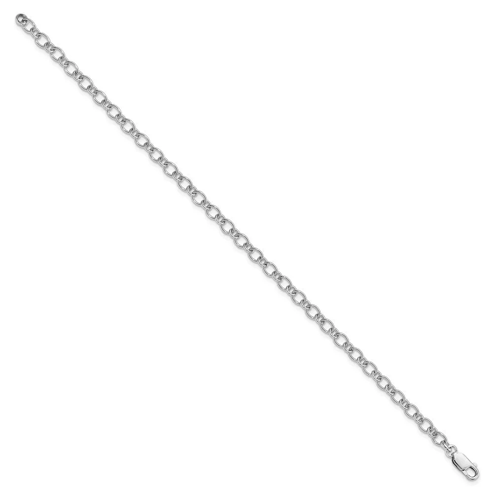Amore La Vita Sterling Silver Rhodium-plated Polished 5.25mm Oval and Round Link 9 inch with Lobster Clasp Charm Anklet