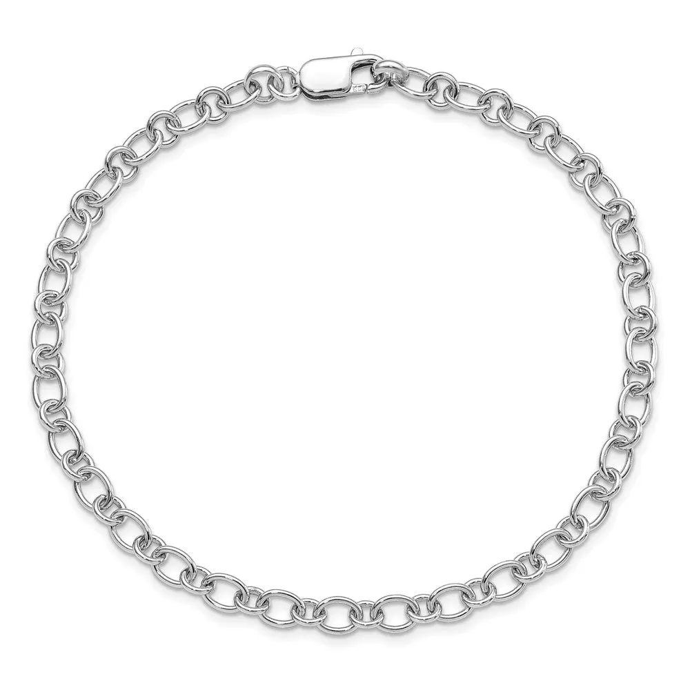 Amore La Vita Sterling Silver Rhodium-plated Polished 5.25mm Oval and Round Link 9 inch with Lobster Clasp Charm Anklet